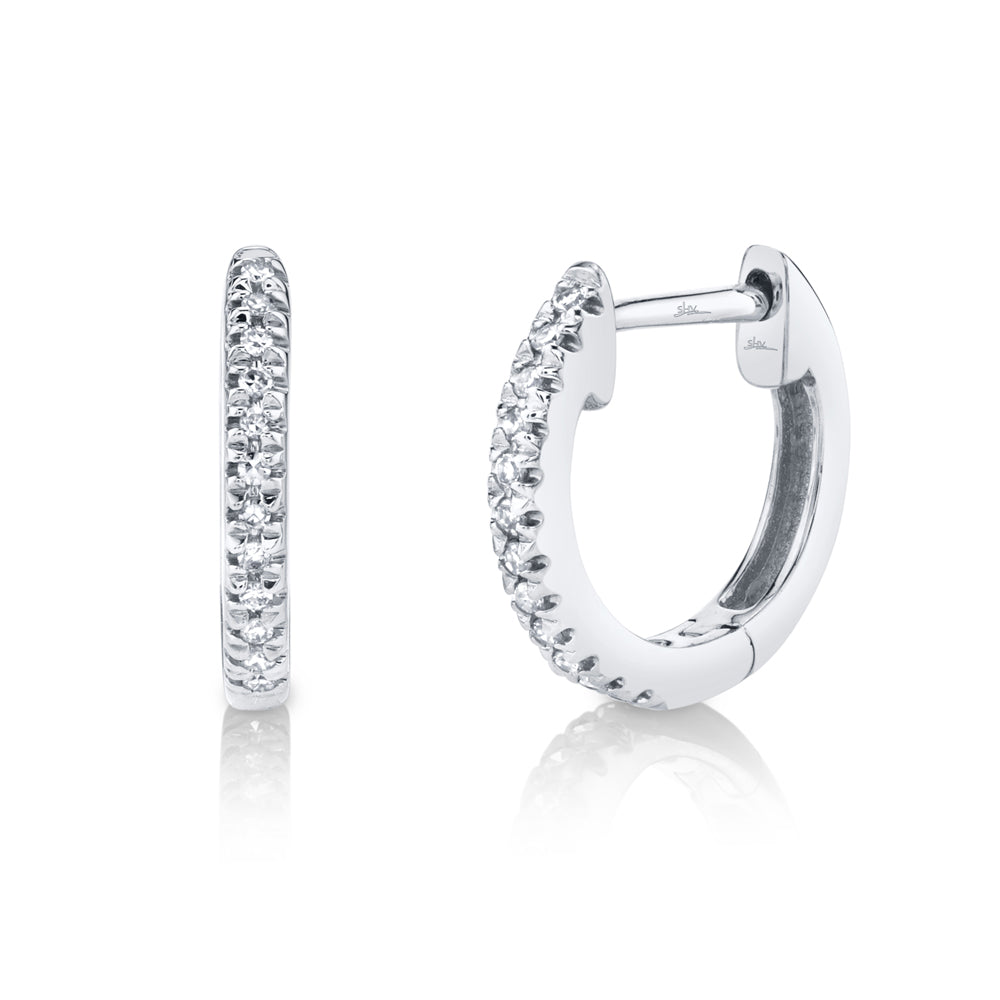 14k White Gold Small Hoop Diamond Earrings