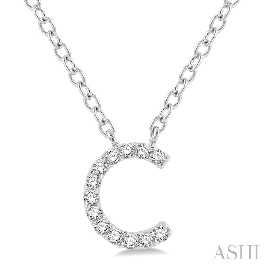 10K White Gold Initial C Diamond Pendant