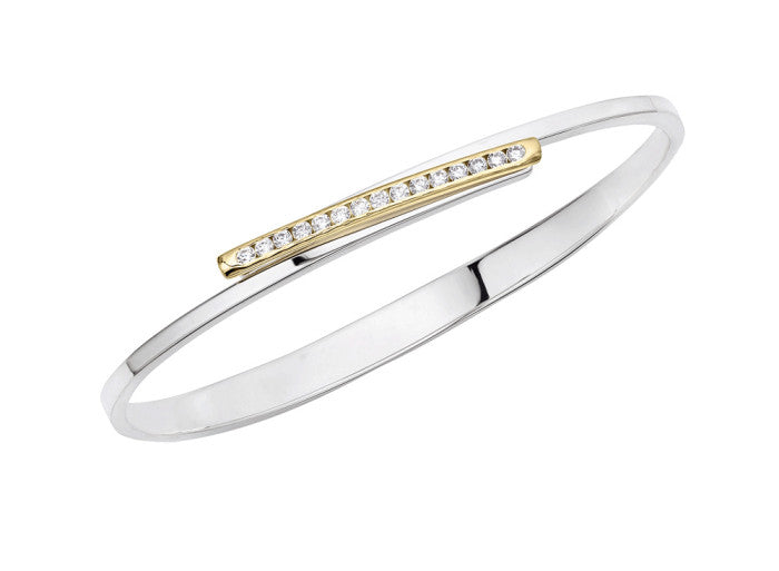 Sterling Silver And 14K Yellow Gold Diamonds Bracelet