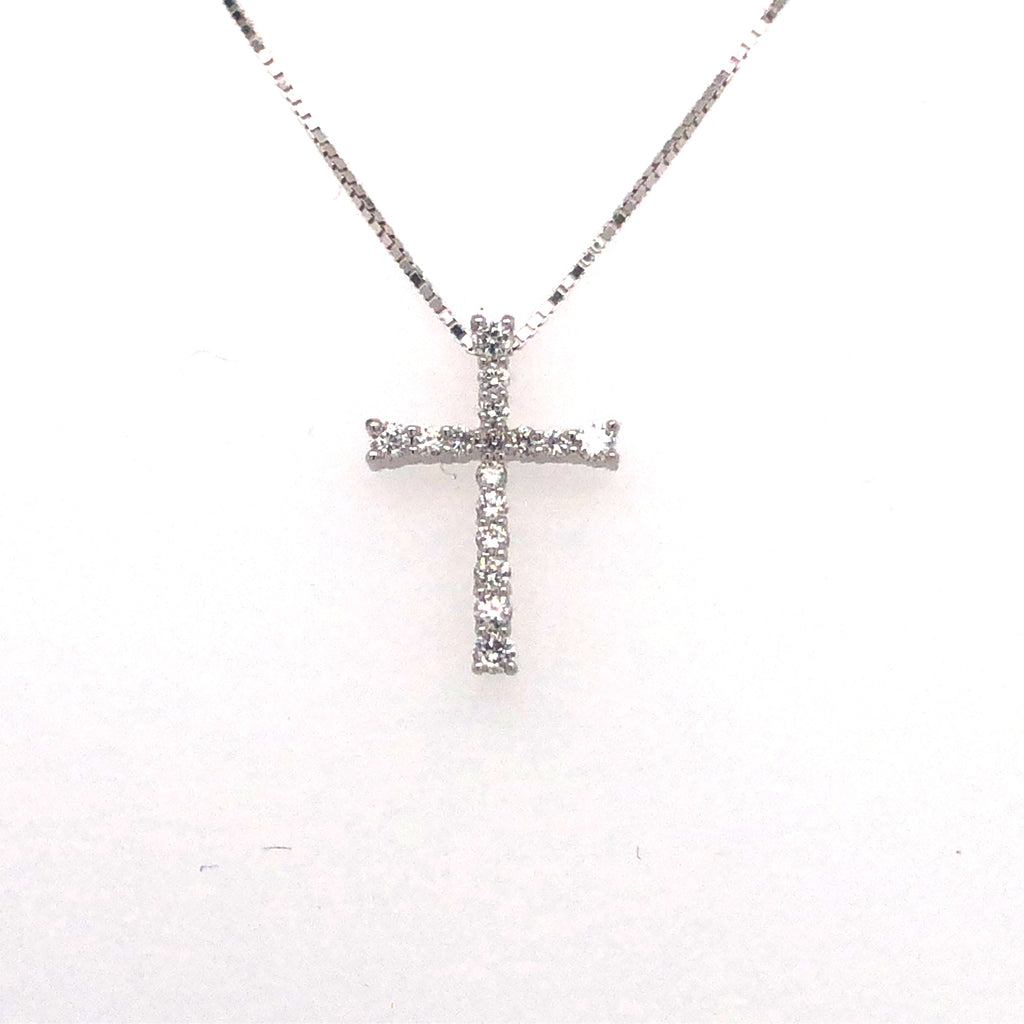 14k White Gold Cross Lakeshore Diamond Pendant