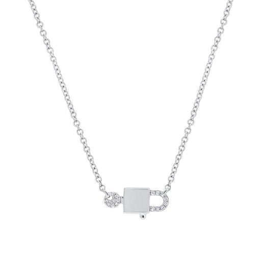 14k White Gold Lock Diamond Pendant