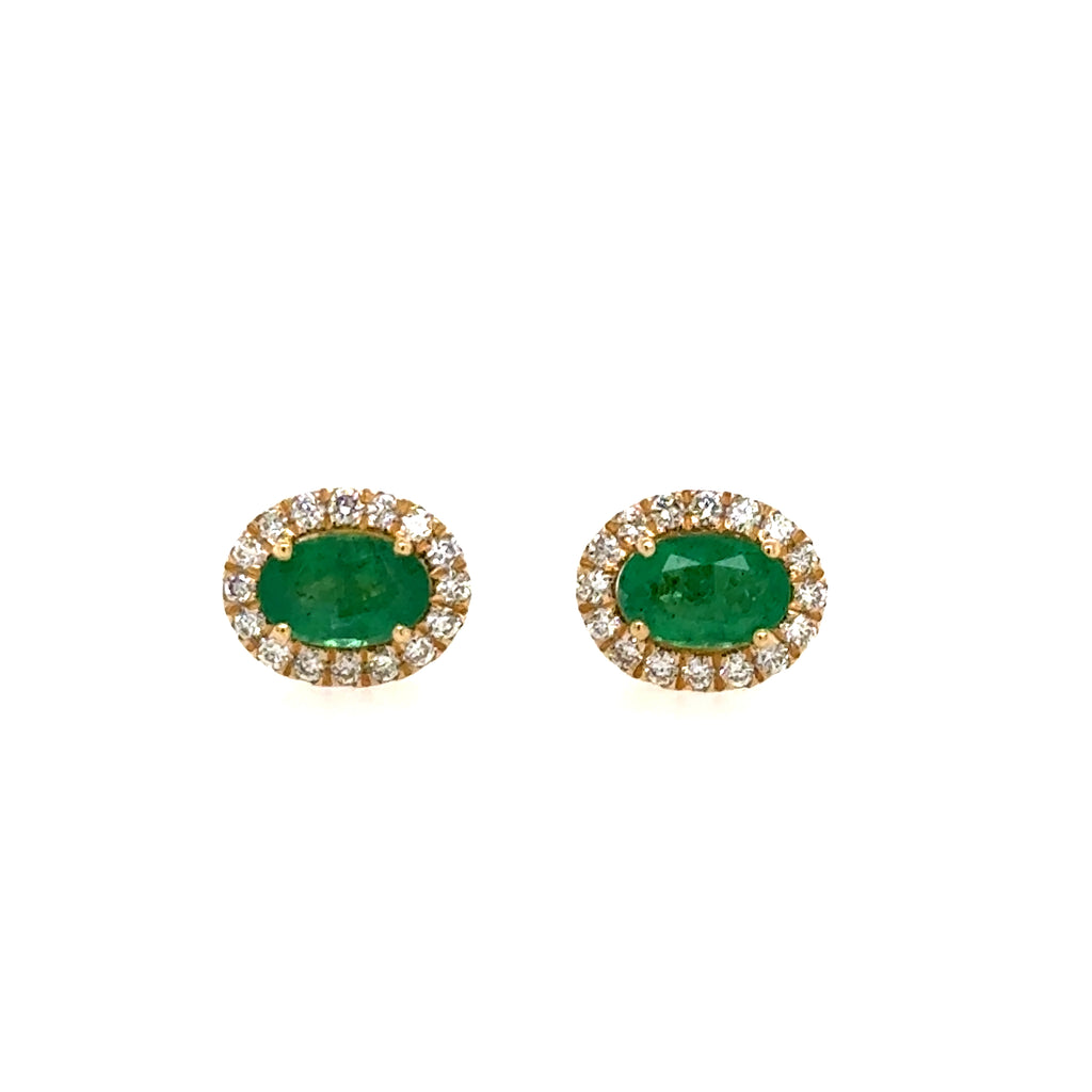 14K Yellow Gold Emeralds Halo Earrings