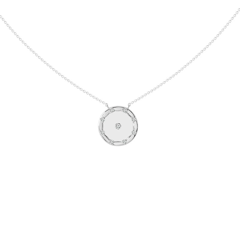 14k White Gold Circle Diamond Pendant