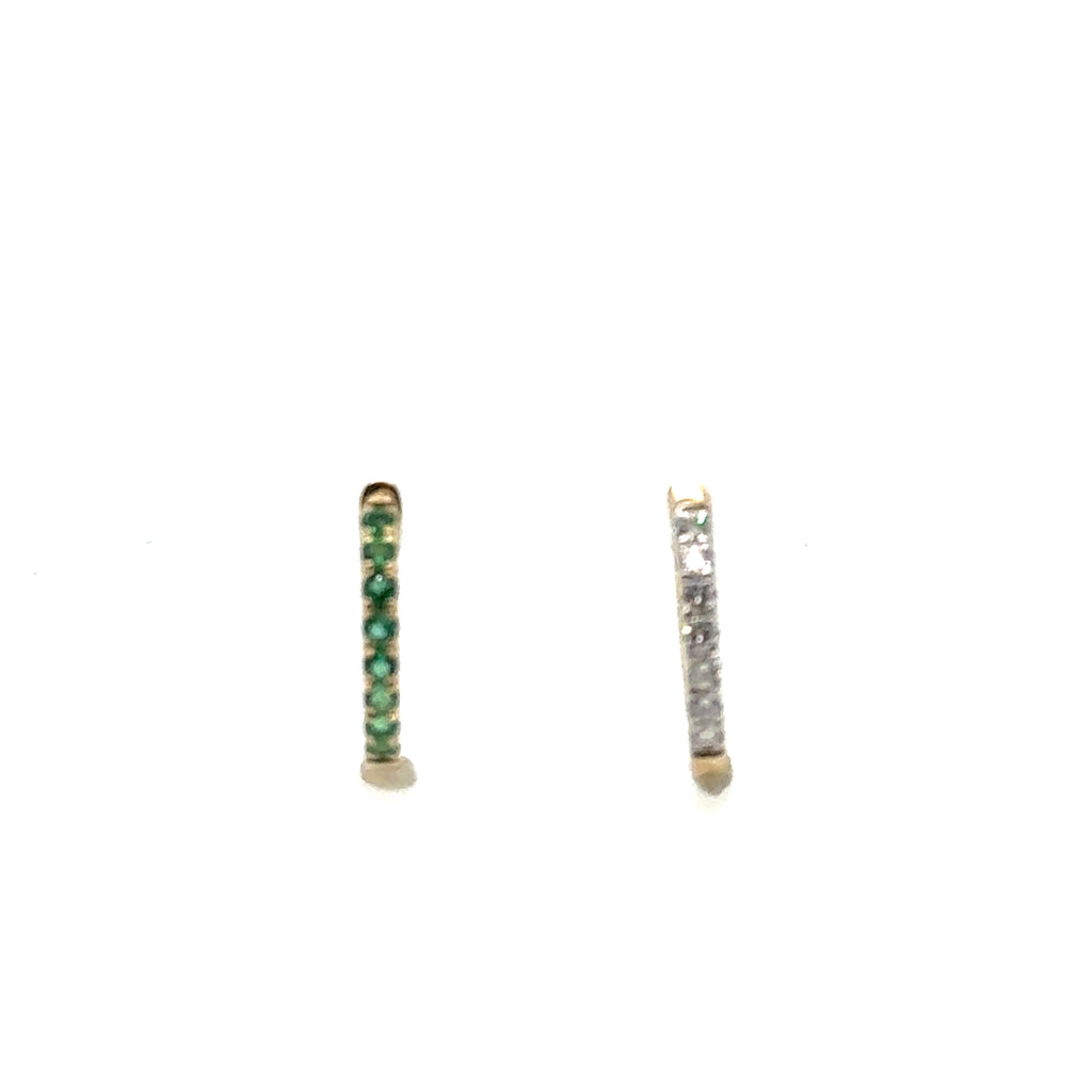 14K Yellow Gold Emerald Small Hoop Earrings