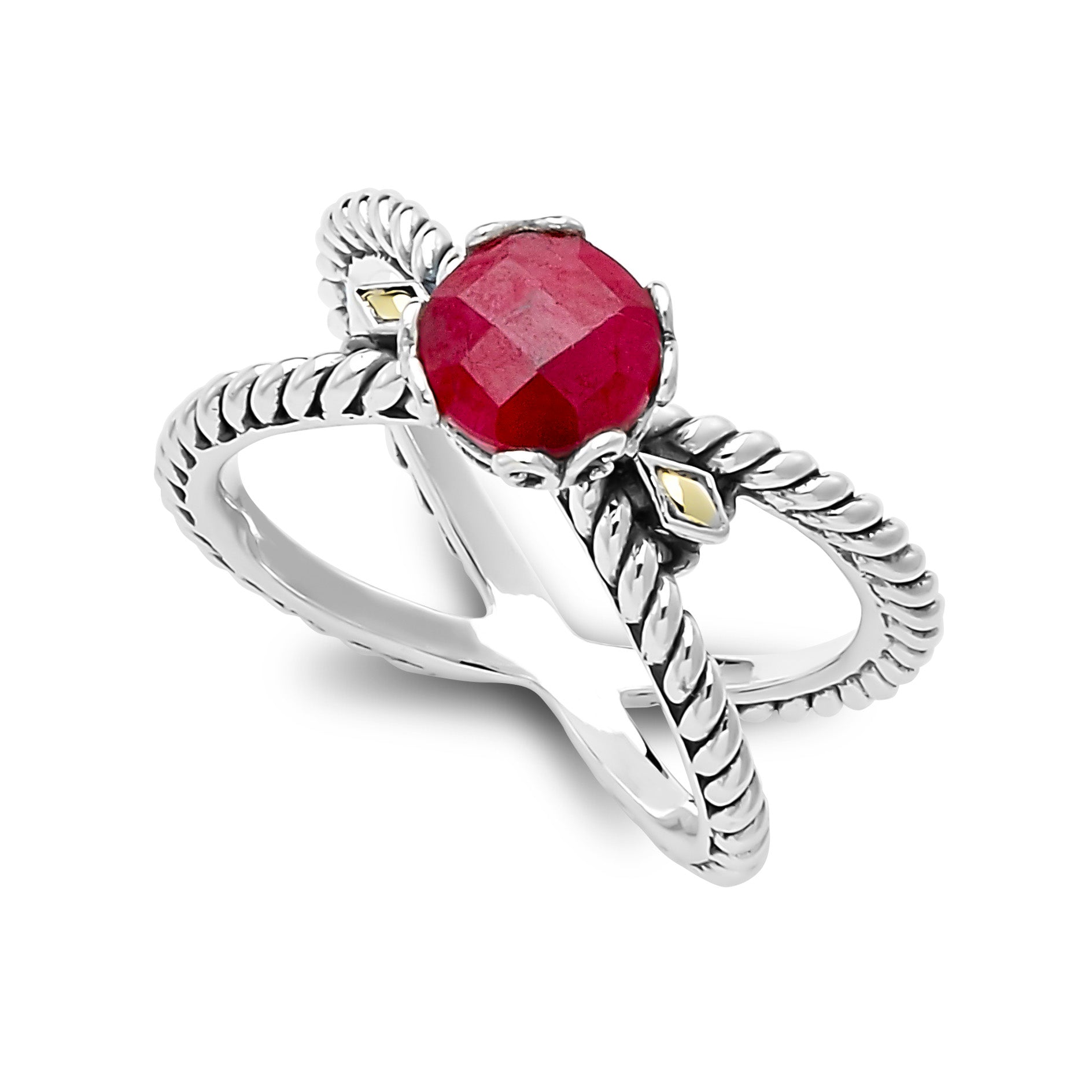 Sterling Silver And 18K Yellow Gold Ruby Ring