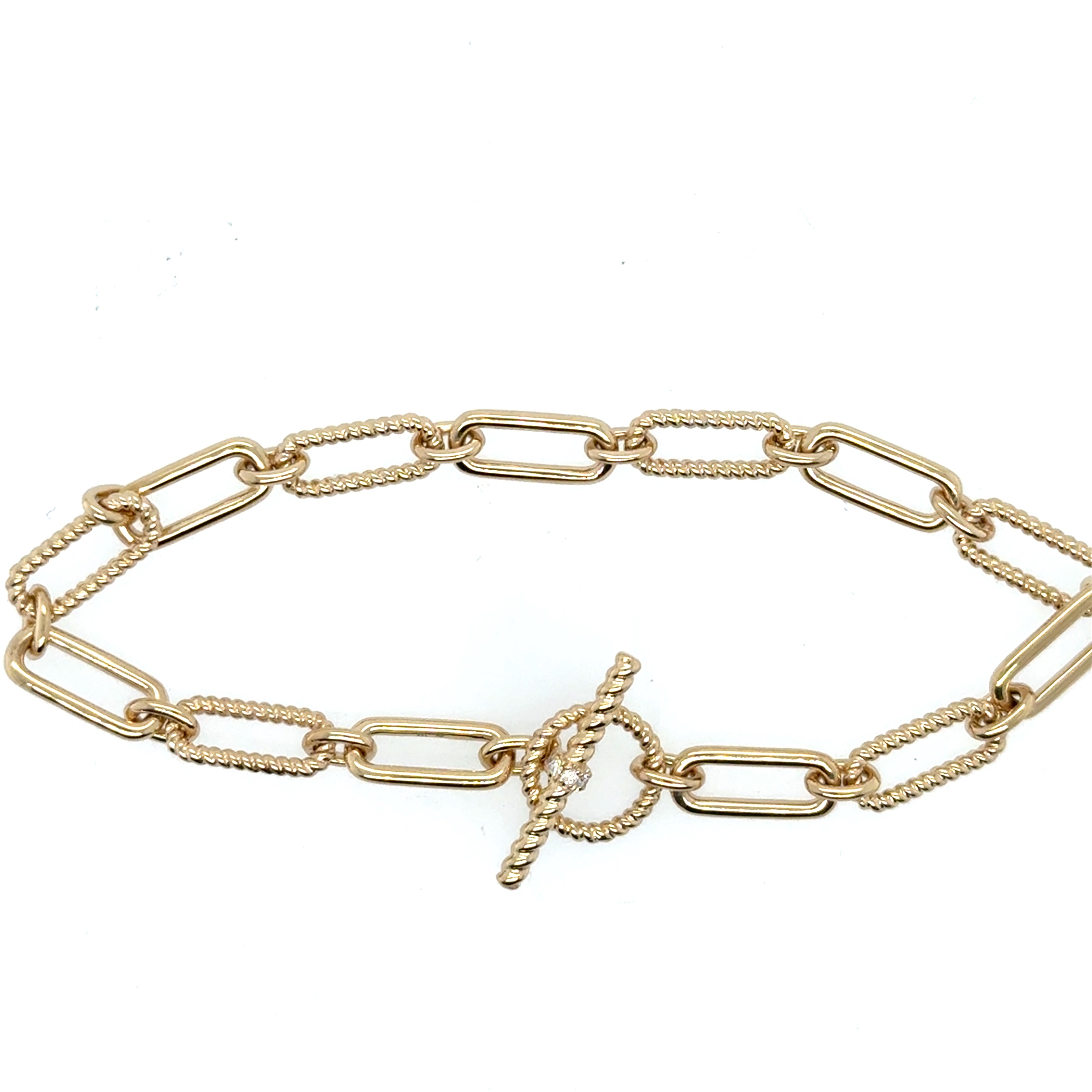14K Yellow Gold Diamond Paperclip Bracelet