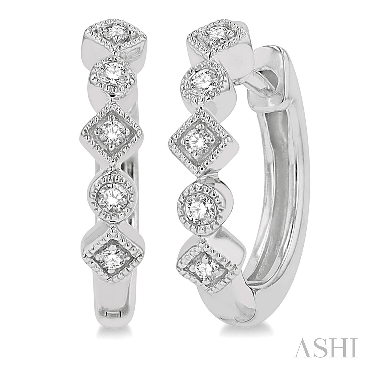 10K White Gold Small Hoop Diamond Earrings