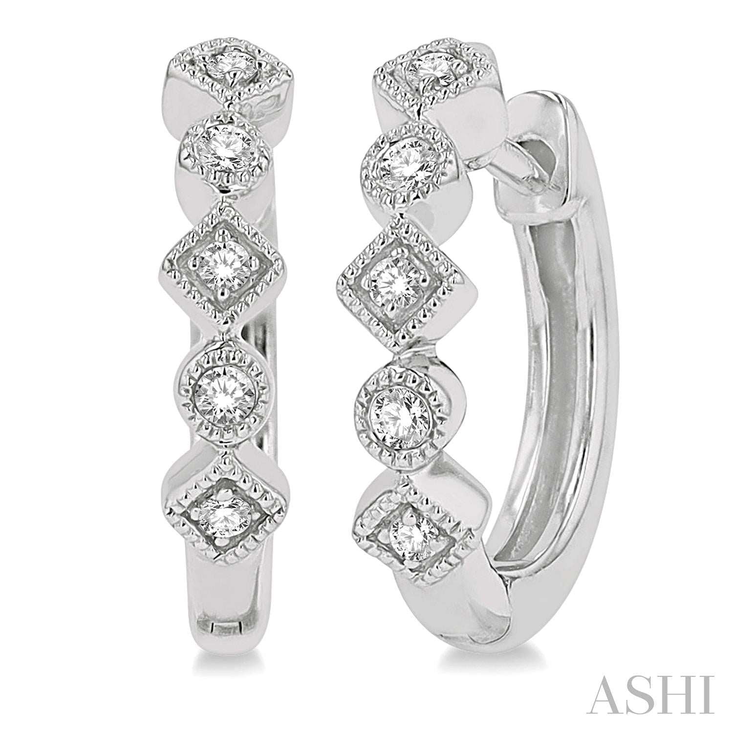 14k White Gold Small Hoop Diamond Earrings