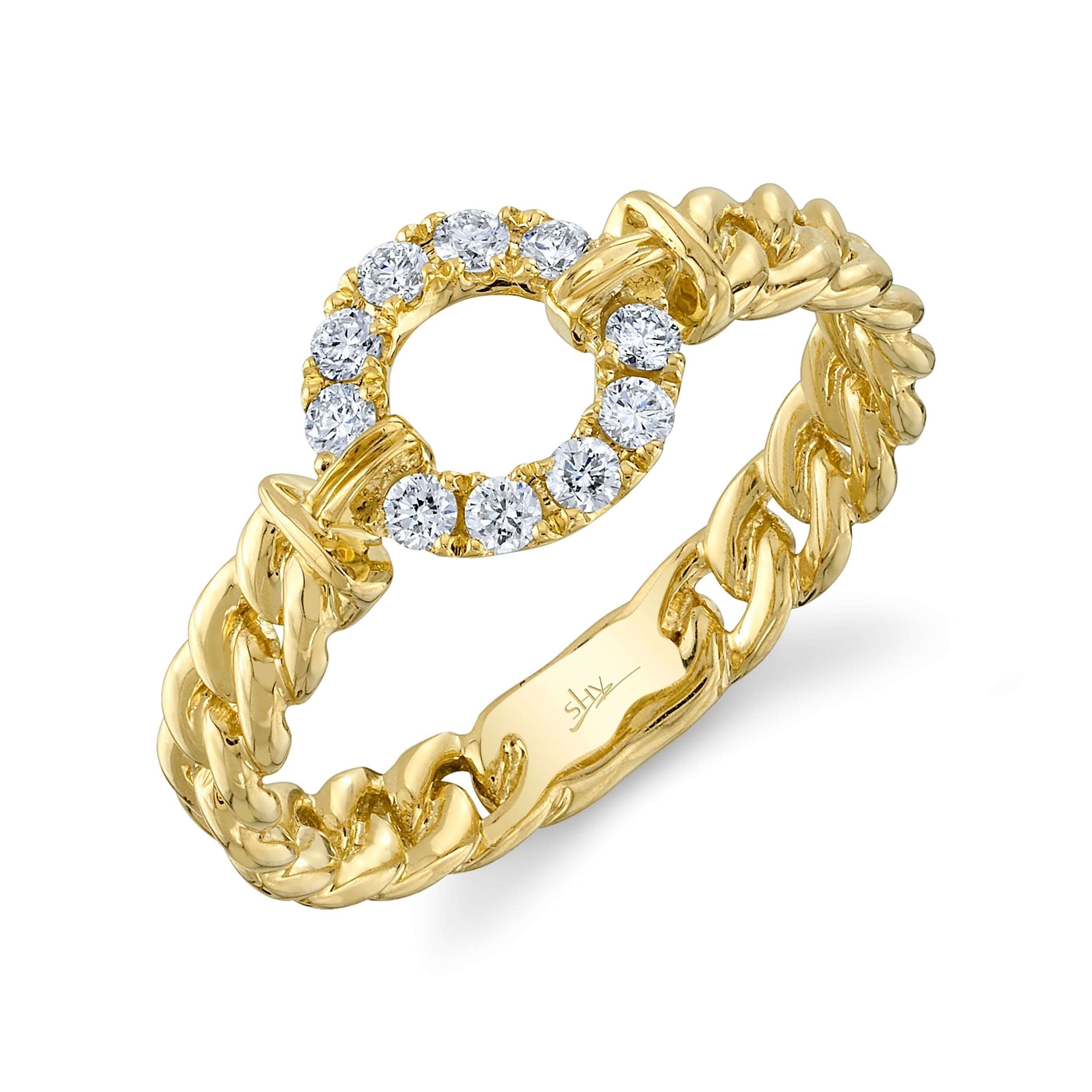 14K Yellow Gold Circle Link Diamond Fashion Ring