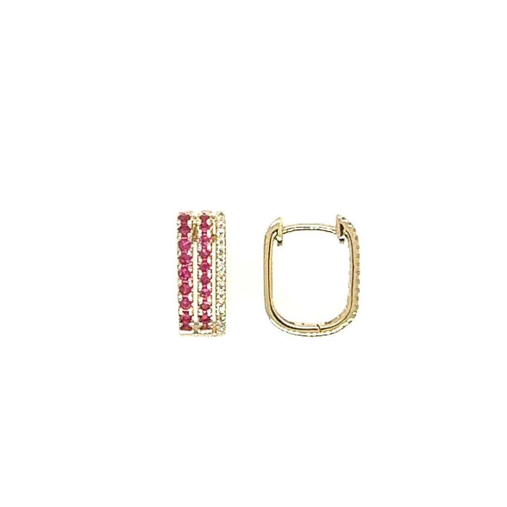 14K Yellow Gold Ruby Small Hoop Earrings