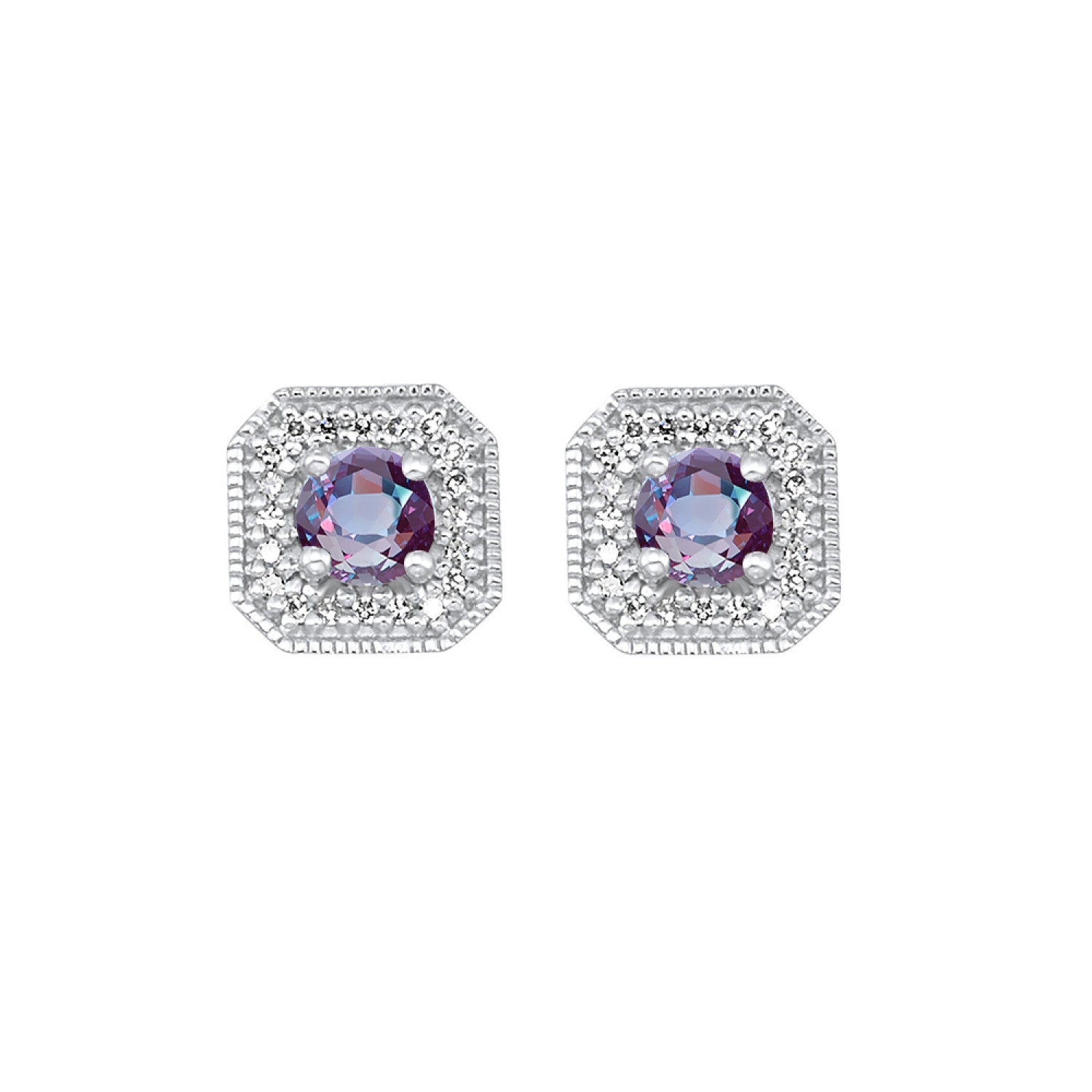 10K White Gold Created Alexandrites Earrings