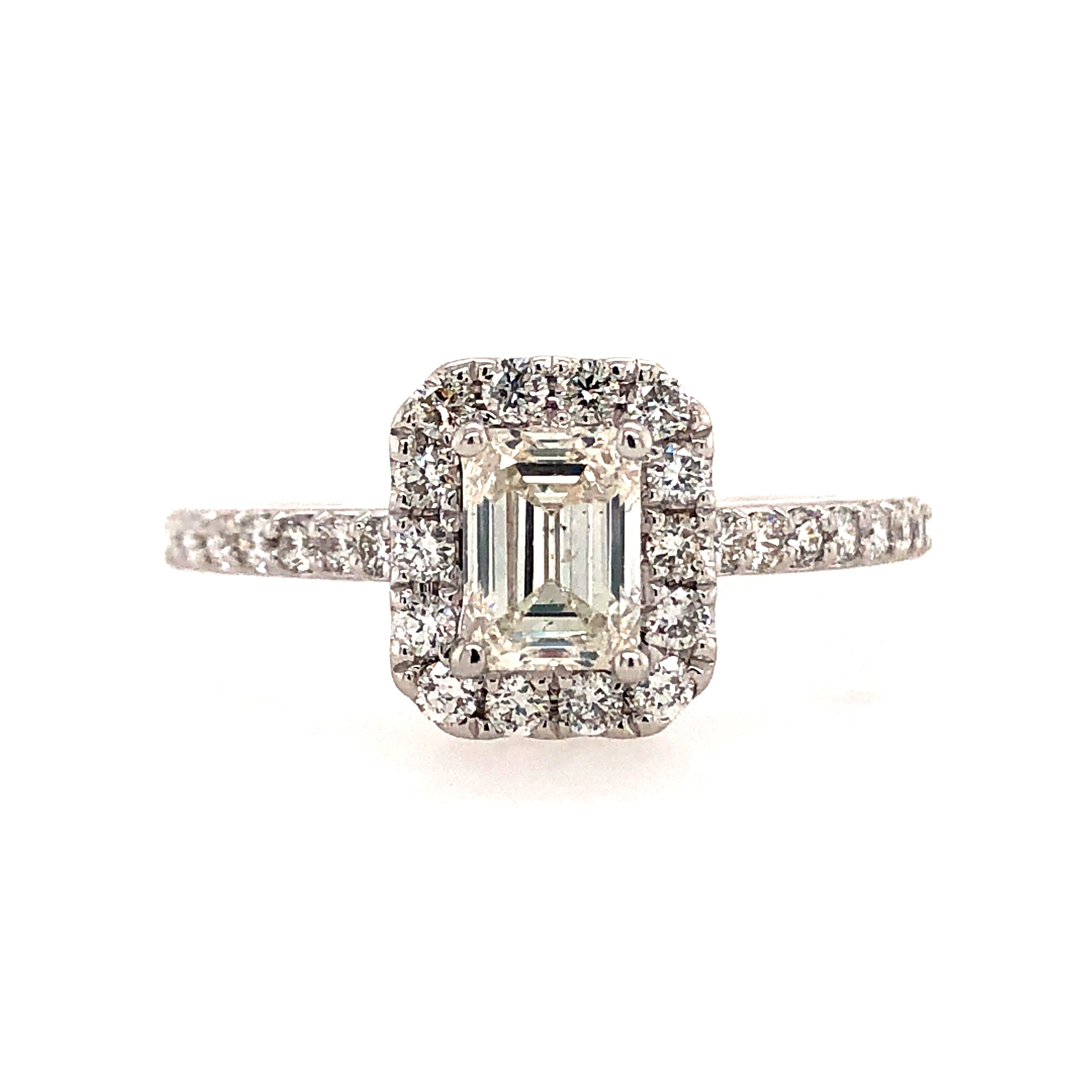 Emerald Cut Halo Diamond Engagement Ring, 14K White Gold